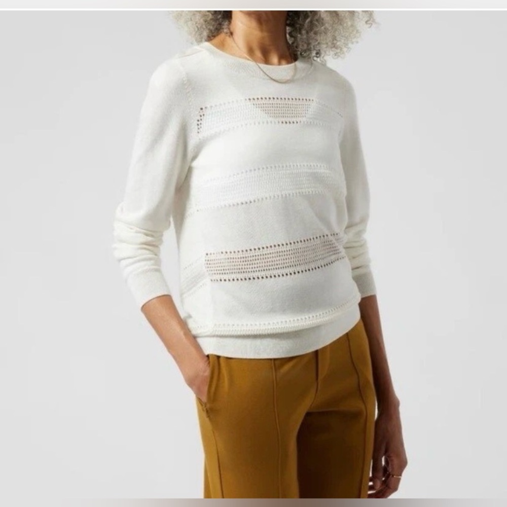Athleta Crew Neck Wool Blend Pointelle Sweater in Magnolia White S